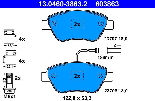 ATE 13.0460-3863.2 - Komplet kočnih obloga, disk kočnica parts5.com