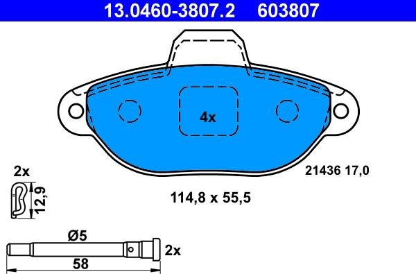 ATE 13.0460-3807.2 - Set placute frana,frana disc parts5.com