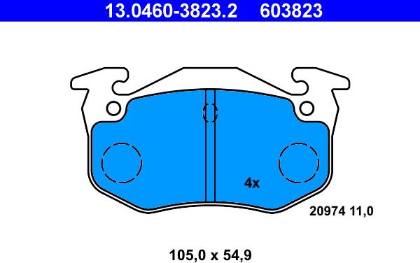 ATE 13.0460-3823.2 - Komplet kočnih obloga, disk kočnica parts5.com