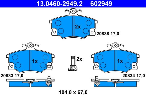 ATE 13.0460-2949.2 - Juego de pastillas de freno parts5.com