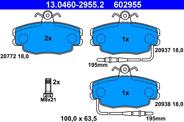 ATE 13.0460-2955.2 - Bremsbelagsatz, Scheibenbremse parts5.com