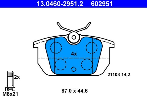 ATE 13.0460-2951.2 - Juego de pastillas de freno parts5.com