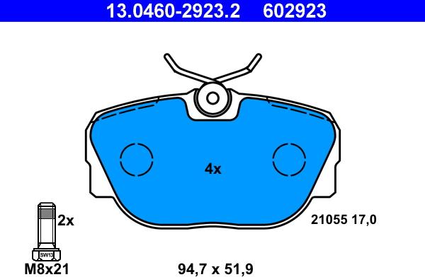 ATE 13.0460-2923.2 - Σετ τακάκια, δισκόφρενα parts5.com