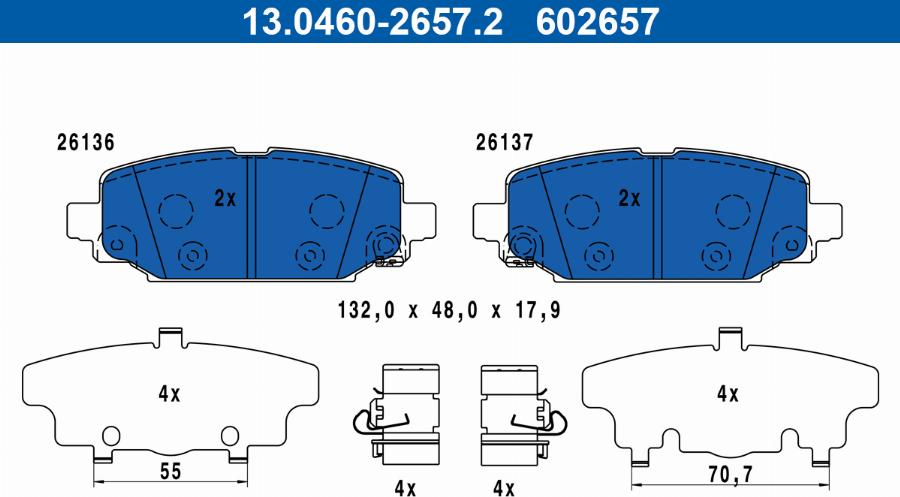 ATE 13.0460-2657.2 - Juego de pastillas de freno parts5.com