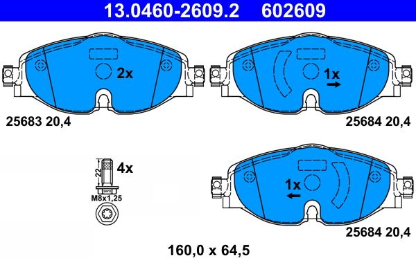 ATE 13.0460-2609.2 - Sada brzdových platničiek kotúčovej brzdy parts5.com