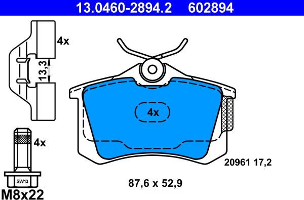 ATE 13.0460-2894.2 - Fékbetétkészlet, tárcsafék parts5.com