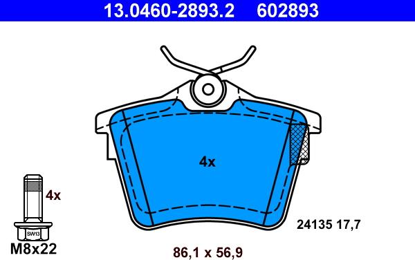 ATE 13.0460-2893.2 - Brake Pad Set, disc brake parts5.com