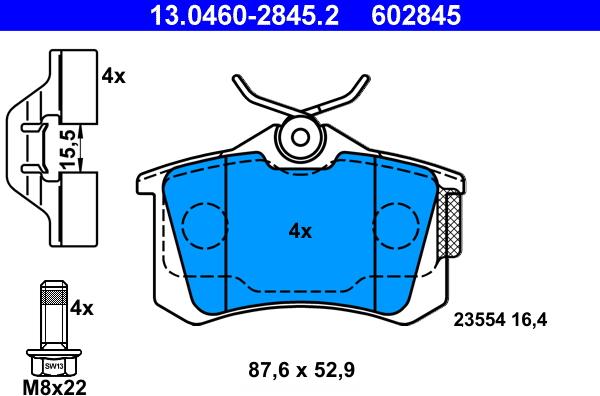 ATE 13.0460-2845.2 - Juego de pastillas de freno parts5.com