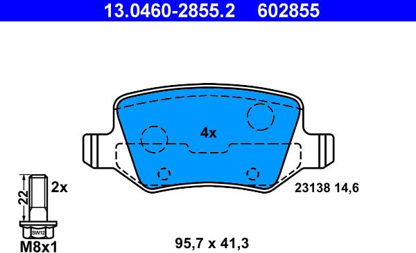 ATE 13.0460-2855.2 - Bremsbelagsatz, Scheibenbremse parts5.com