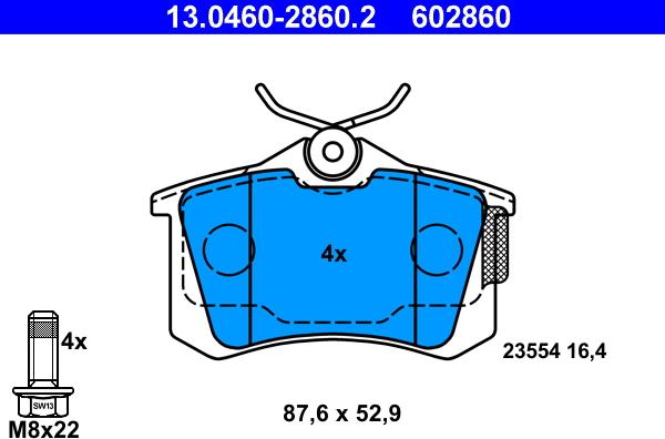 ATE 13.0460-2860.2 - Kit de plaquettes de frein, frein à disque parts5.com