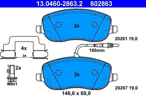 ATE 13.0460-2863.2 - Sada brzdových platničiek kotúčovej brzdy parts5.com