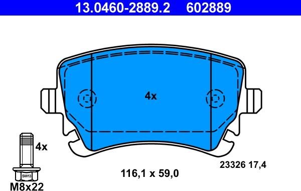 ATE 13.0460-2889.2 - Set placute frana,frana disc parts5.com