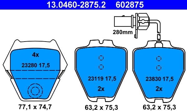 ATE 13.0460-2875.2 - Σετ τακάκια, δισκόφρενα parts5.com