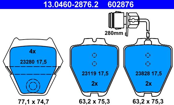 ATE 13.0460-2876.2 - Σετ τακάκια, δισκόφρενα parts5.com