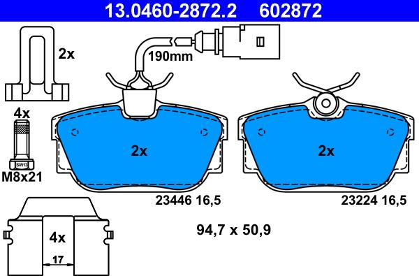 ATE 13.0460-2872.2 - Σετ τακάκια, δισκόφρενα parts5.com