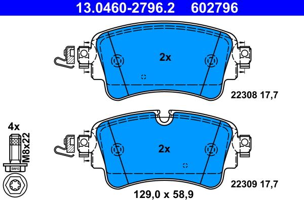 ATE 13.0460-2796.2 - Juego de pastillas de freno parts5.com