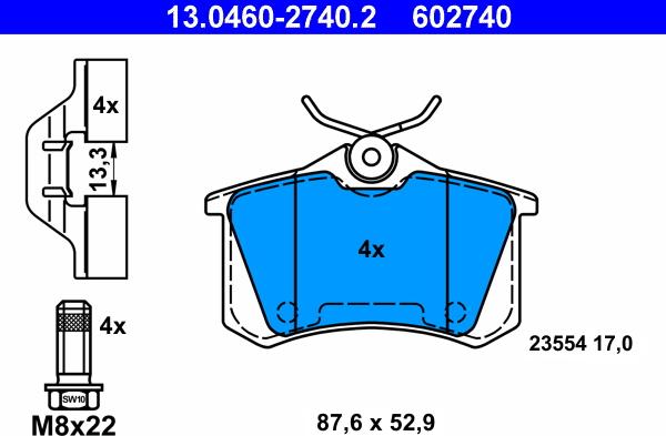 ATE 13.0460-2740.2 - Komplet pločica, disk-kočnica parts5.com