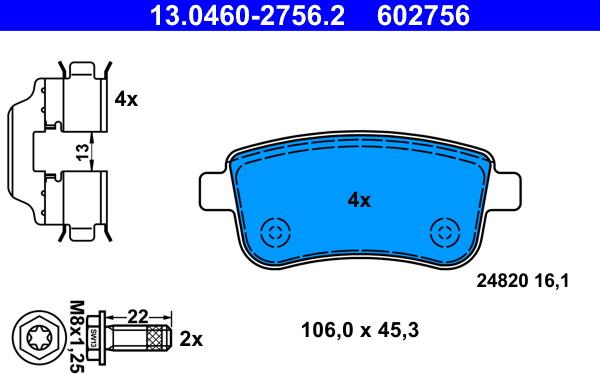 ATE 13.0460-2756.2 - Set placute frana,frana disc parts5.com