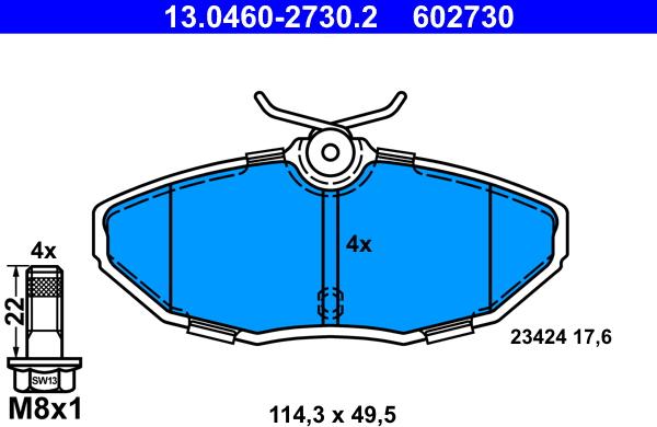 ATE 13.0460-2730.2 - Set placute frana,frana disc parts5.com