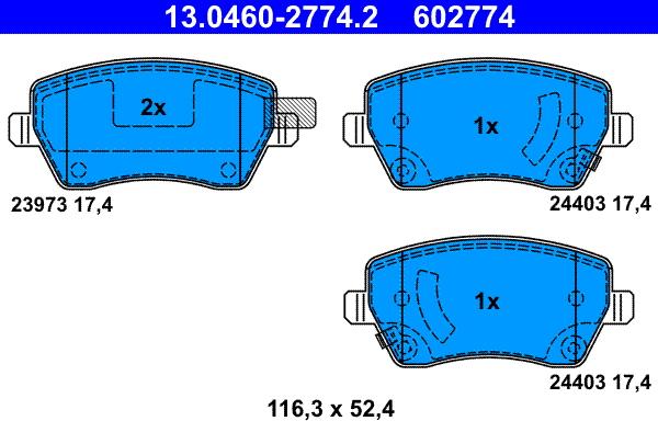 ATE 13.0460-2774.2 - Juego de pastillas de freno parts5.com