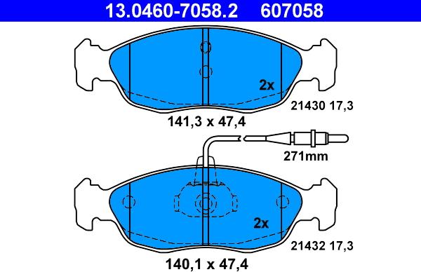 ATE 13.0460-7058.2 - Komplet pločica, disk-kočnica parts5.com