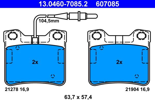 ATE 13.0460-7085.2 - Set placute frana,frana disc parts5.com