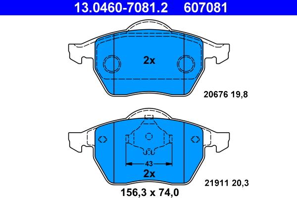 ATE 13.0460-7081.2 - Set placute frana,frana disc parts5.com