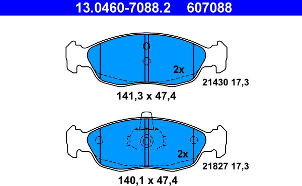 ATE 13.0460-7088.2 - Komplet pločica, disk-kočnica parts5.com