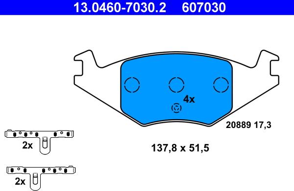 ATE 13.0460-7030.2 - Bremsbelagsatz, Scheibenbremse parts5.com