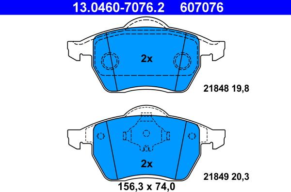 ATE 13.0460-7076.2 - Brake Pad Set, disc brake parts5.com