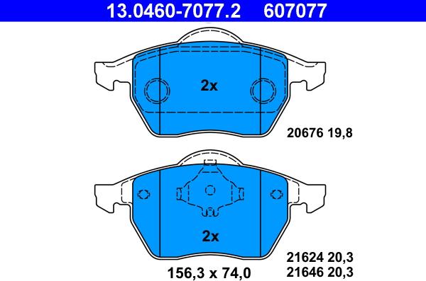 ATE 13.0460-7077.2 - Kit de plaquettes de frein, frein à disque parts5.com