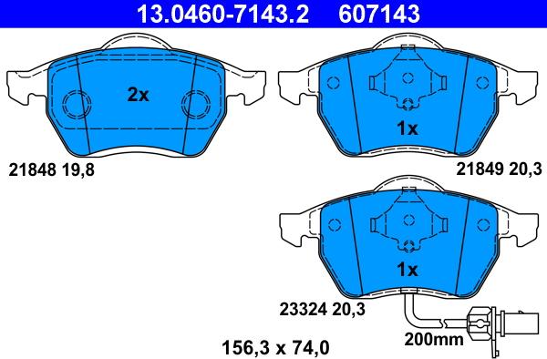 ATE 13.0460-7143.2 - Σετ τακάκια, δισκόφρενα parts5.com