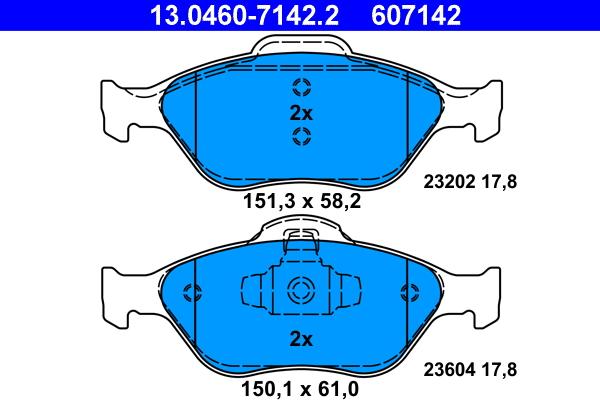 ATE 13.0460-7142.2 - Kit de plaquettes de frein, frein à disque parts5.com