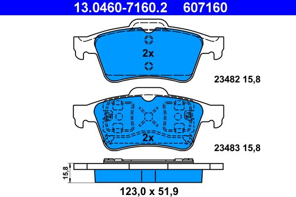 ATE 13.0460-7160.2 - Komplet zavornih oblog, ploscne (kolutne) zavore parts5.com