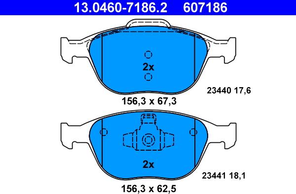 ATE 13.0460-7186.2 - Brake Pad Set, disc brake parts5.com