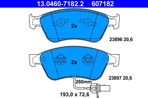 ATE 13.0460-7182.2 - Set placute frana,frana disc parts5.com