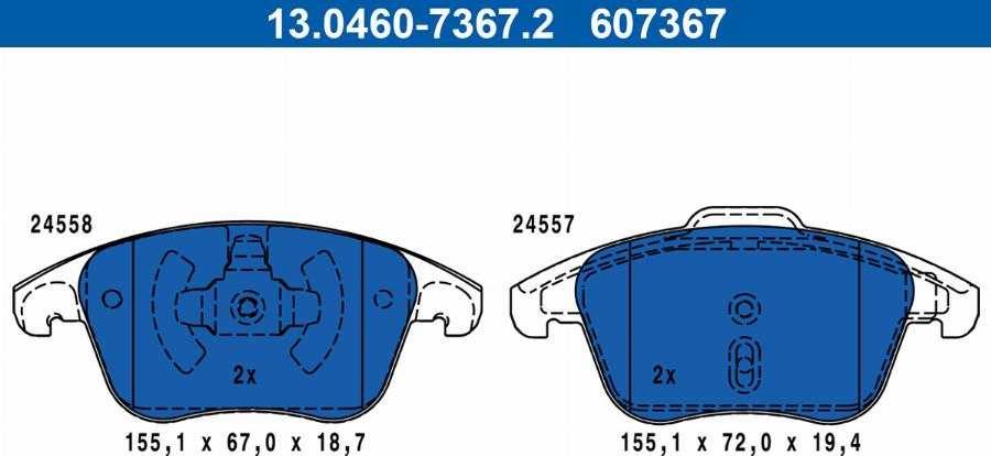 ATE 13.0460-7367.2 - Kit de plaquettes de frein, frein à disque parts5.com