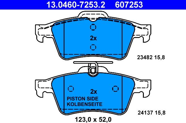 ATE 13.0460-7253.2 - Komplet zavornih oblog, ploscne (kolutne) zavore parts5.com