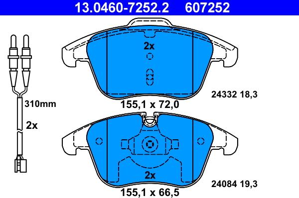 ATE 13.0460-7252.2 - Brake Pad Set, disc brake parts5.com