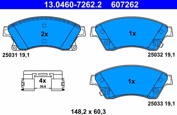 ATE 13.0460-7262.2 - Set placute frana,frana disc parts5.com