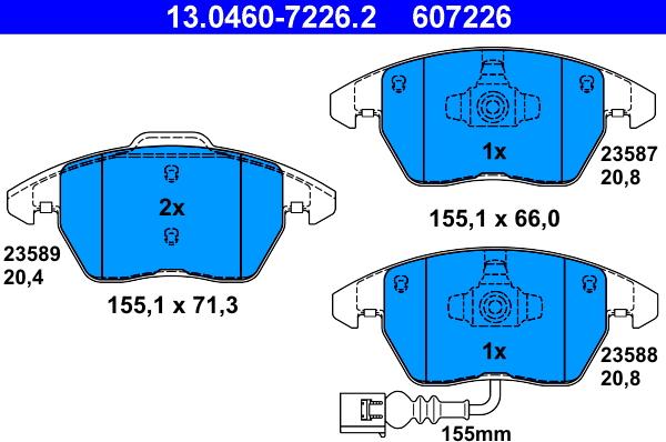 ATE 13.0460-7226.2 - Sada brzdových destiček, kotoučová brzda parts5.com