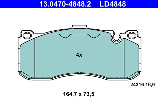 ATE 13.0470-4848.2 - Brake Pad Set, disc brake parts5.com