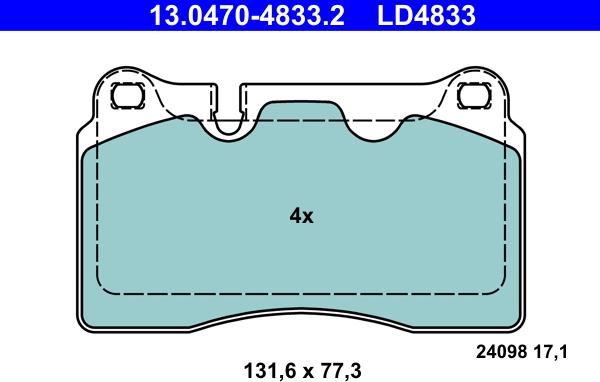 ATE 13.0470-4833.2 - Kit de plaquettes de frein, frein à disque parts5.com