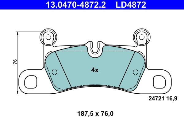 ATE 13.0470-4872.2 - Kit de plaquettes de frein, frein à disque parts5.com