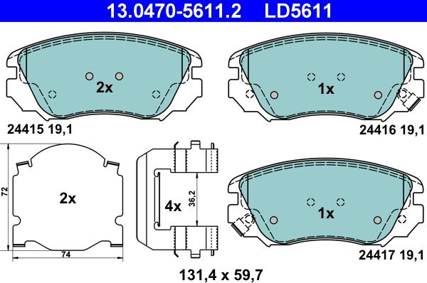 ATE 13.0470-5611.2 - Juego de pastillas de freno parts5.com