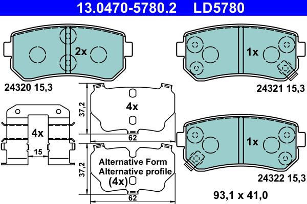 ATE 13.0470-5780.2 - Brake Pad Set, disc brake parts5.com