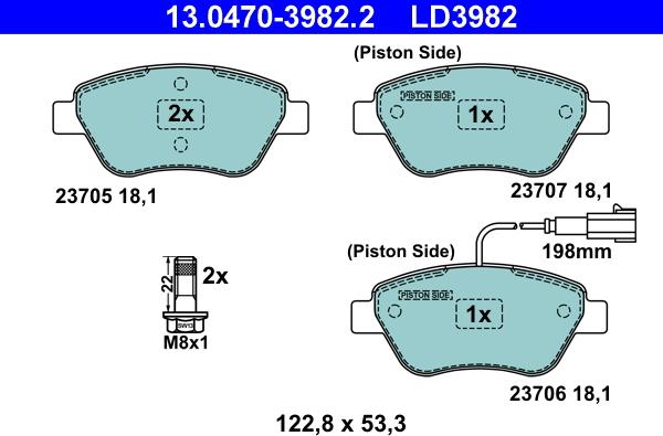 ATE 13.0470-3982.2 - Komplet kočnih obloga, disk kočnica parts5.com