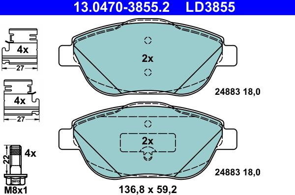 ATE 13.0470-3855.2 - Juego de pastillas de freno parts5.com