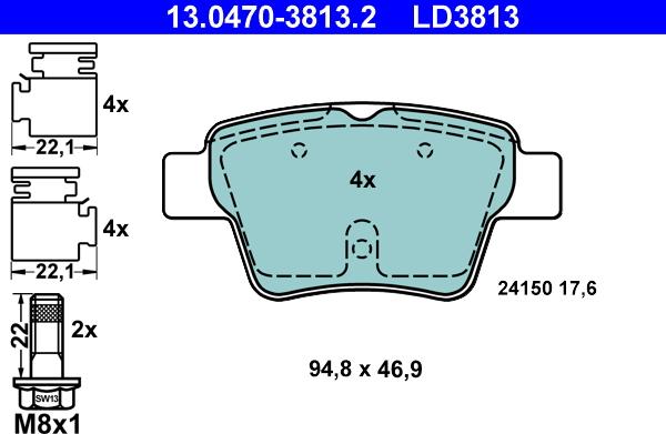 ATE 13.0470-3813.2 - Brake Pad Set, disc brake parts5.com