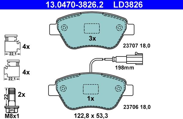 ATE 13.0470-3826.2 - Komplet kočnih obloga, disk kočnica parts5.com